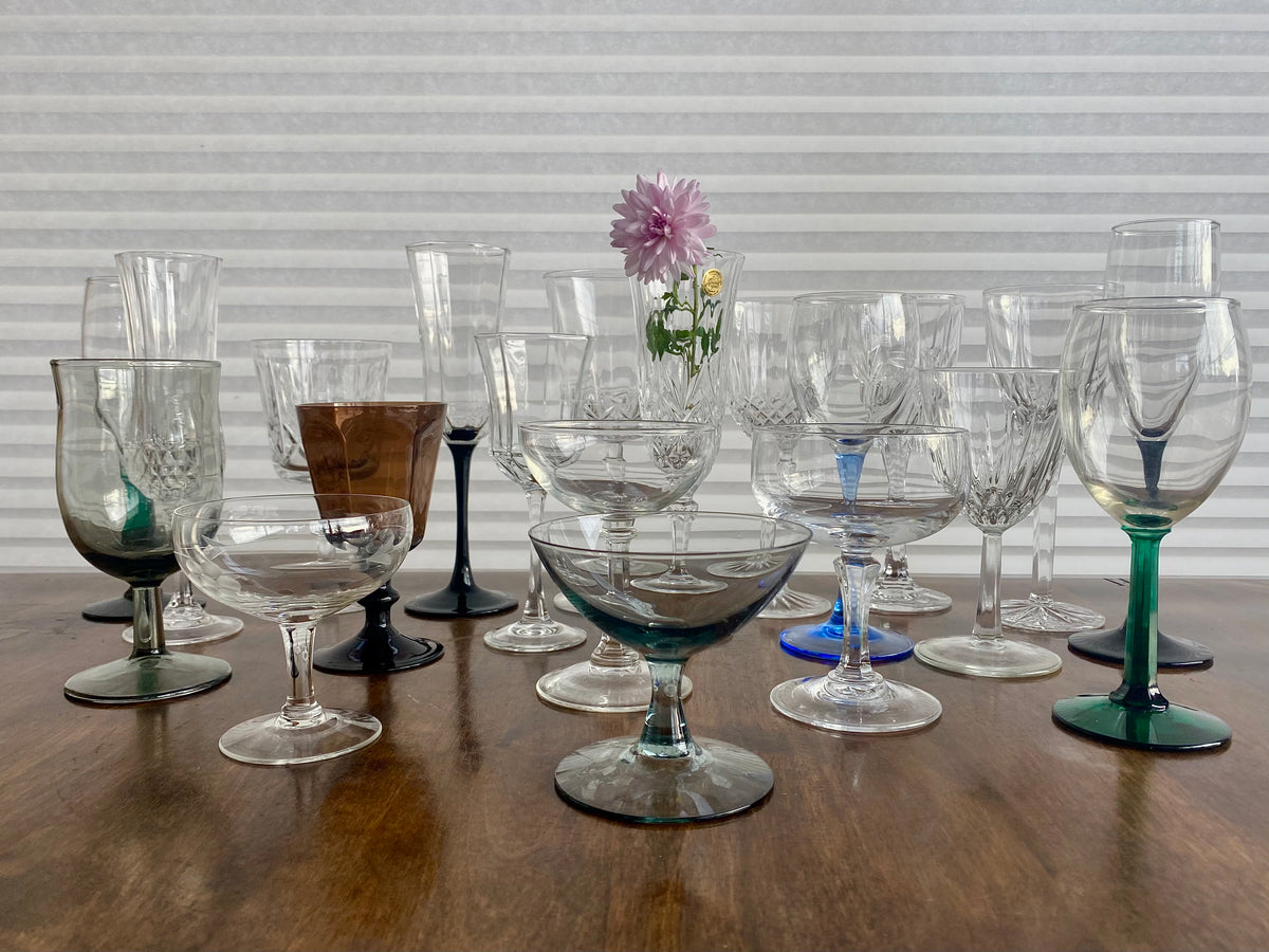 Five Faceted Crystal Wine Glasses Set, Vintage Stemware and Home Decor —  French Antiques Vintage French Decor French Linens Cafe au Lait Bowls and