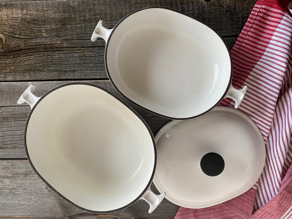 3 Piece Vintage Le Creuset Enzo Mari La Mama Cast Iron Au Gratin and D