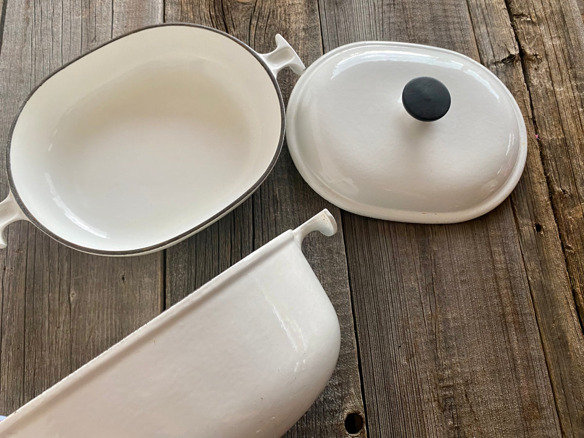 3 Piece Vintage Le Creuset Enzo Mari La Mama Cast Iron Au Gratin and D