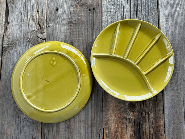 Set of 2 Vintage Japanese Mustard Yellow Divided Dinner Plate