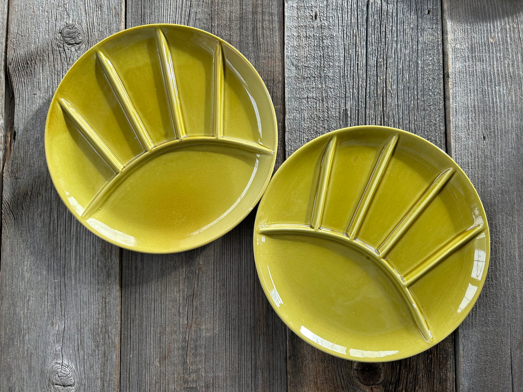 Set of 2 Vintage Japanese Mustard Yellow Divided Dinner Plate