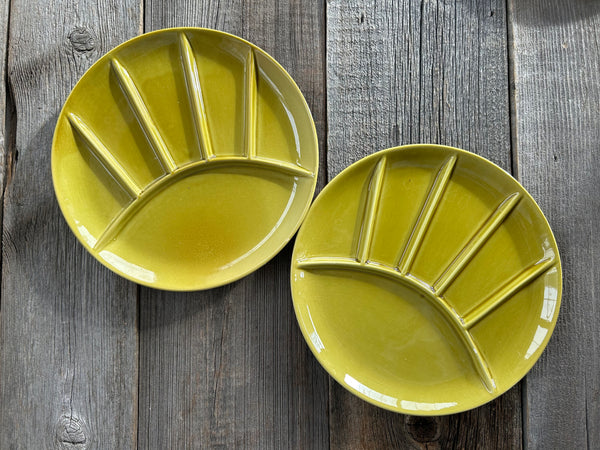 Set of 2 Vintage Japanese Mustard Yellow Divided Dinner Plate