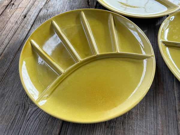 Set of 2 Vintage Japanese Mustard Yellow Divided Dinner Plate