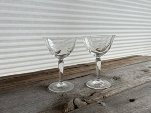 Set of 2 Vintage Etched Floral Coupe Glasses