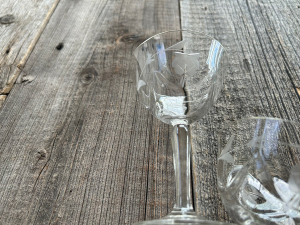 Set of 2 Vintage Etched Floral Coupe Glasses