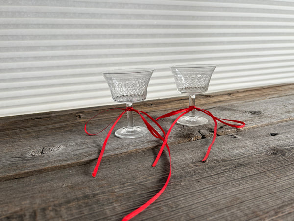 Vintage Set of 2 Edwardian Etched Coupe Glasses