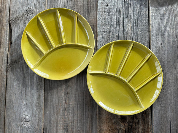 Set of 2 Vintage Japanese Mustard Yellow Divided Dinner Plate