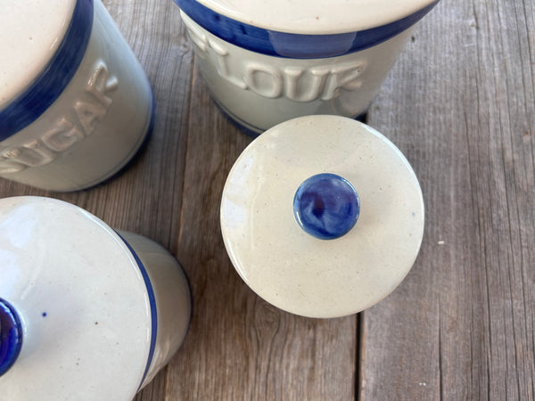 Set of 4 Vintage Stoneware Kitchen Canisters