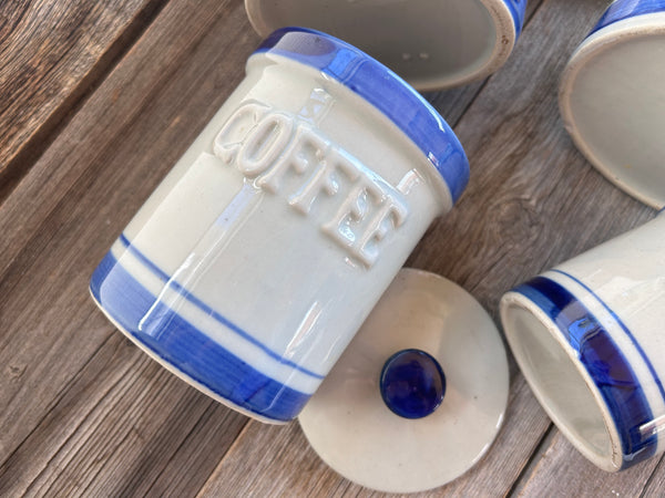 Set of 4 Vintage Stoneware Kitchen Canisters