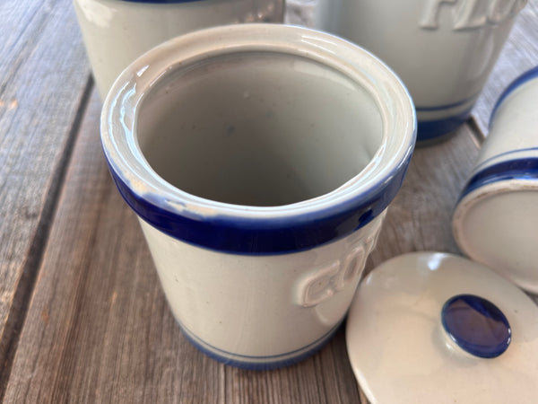 Set of 4 Vintage Stoneware Kitchen Canisters