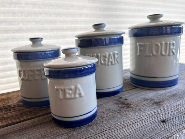 Set of 4 Vintage Stoneware Kitchen Canisters