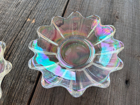 Individual Vintage Federal Glass Iridescent Celestial Small Dish