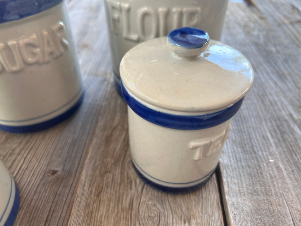 Set of 4 Vintage Stoneware Kitchen Canisters