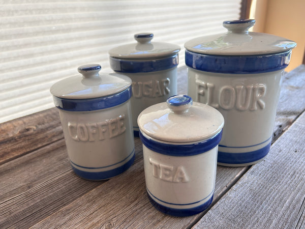 Set of 4 Vintage Stoneware Kitchen Canisters