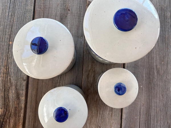 Set of 4 Vintage Stoneware Kitchen Canisters