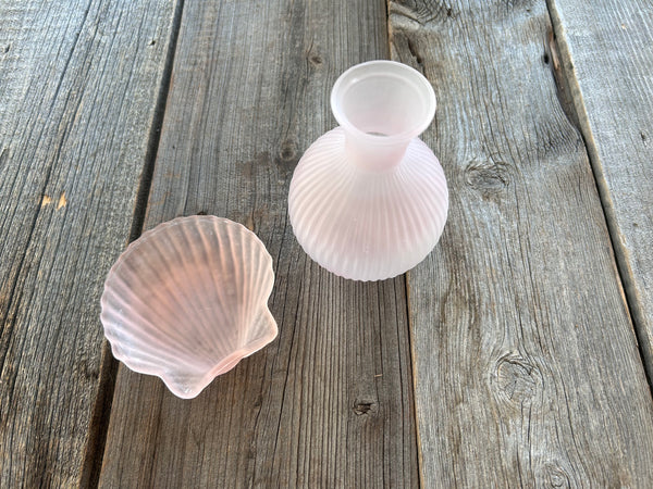 Vintage 2-Piece Frosted Pink Glass Vanity Set