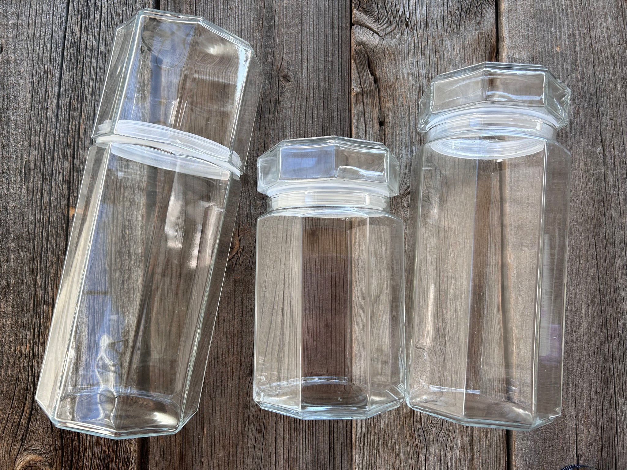 Set of 3 Vintage Octime Glass Canister Set