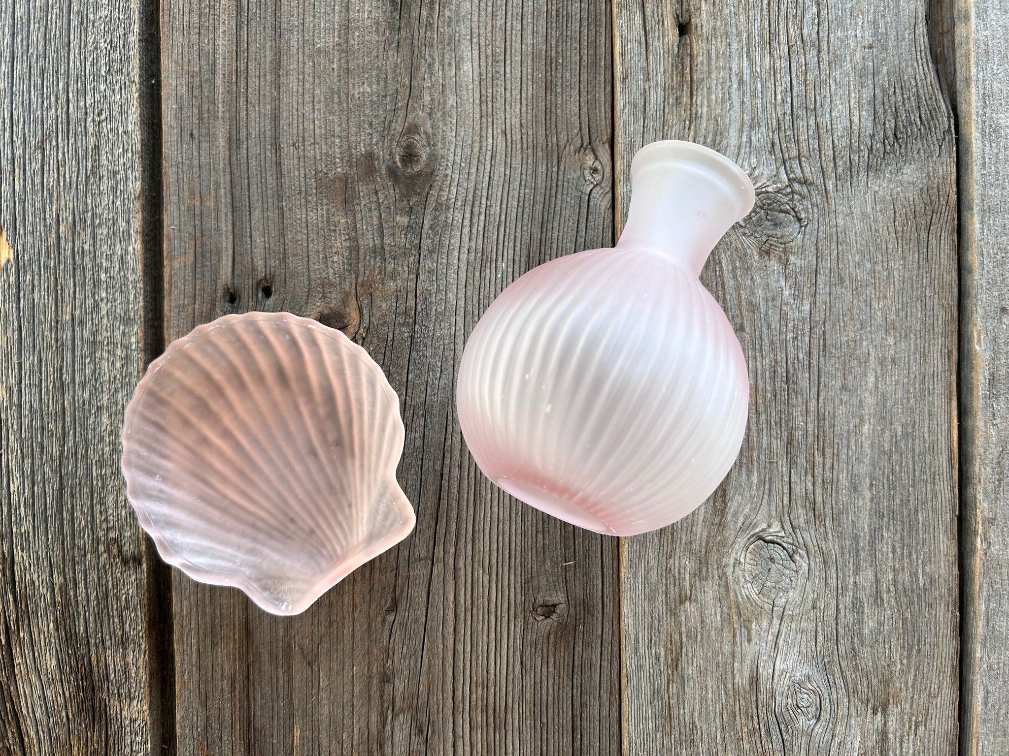 Vintage 2-Piece Frosted Pink Glass Vanity Set