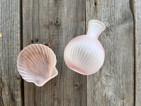 Vintage 2-Piece Frosted Pink Glass Vanity Set