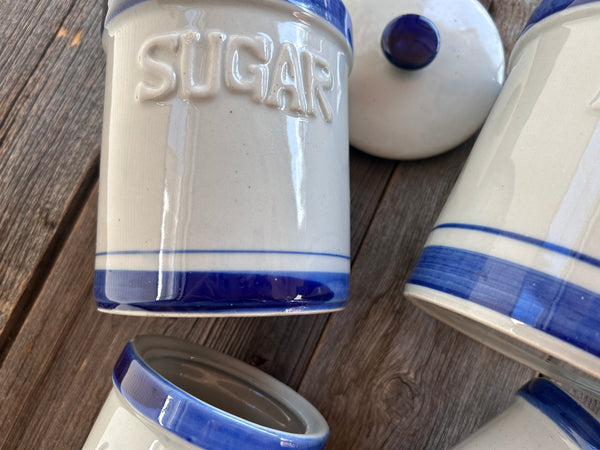 Set of 4 Vintage Stoneware Kitchen Canisters