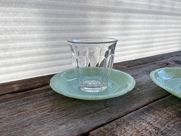 2-Piece Brand New Glass Tumbler + Vintage Fire King Jadeite Saucer