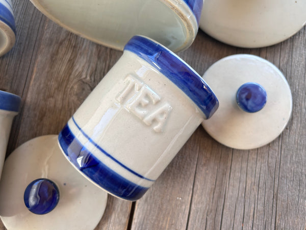 Set of 4 Vintage Stoneware Kitchen Canisters