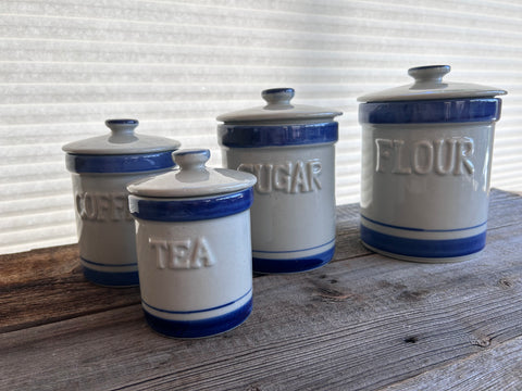 Set of 4 Vintage Stoneware Kitchen Canisters