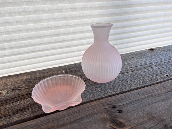 Vintage 2-Piece Frosted Pink Glass Vanity Set