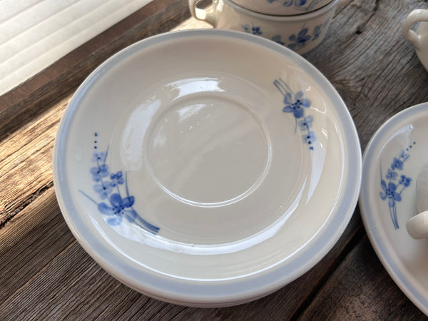 Individual Ivory Stone BFC Blue Floral Soup bowls and Saucers