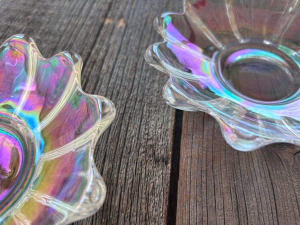 Individual Vintage Federal Glass Iridescent Celestial Small Dish