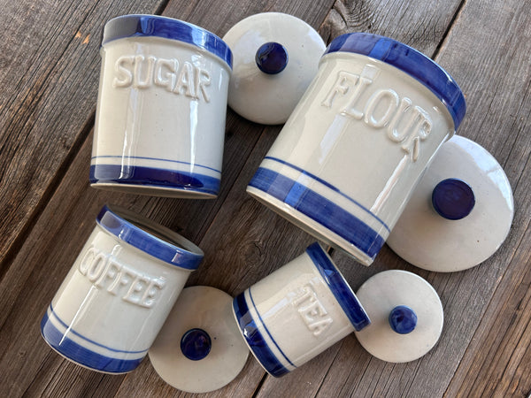 Set of 4 Vintage Stoneware Kitchen Canisters