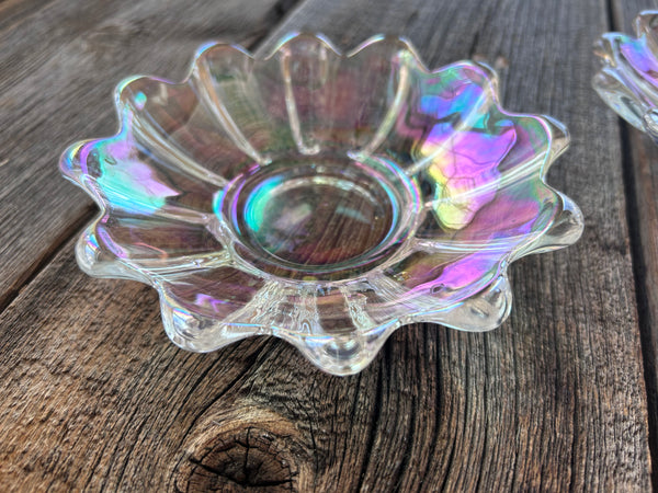 Individual Vintage Federal Glass Iridescent Celestial Small Dish