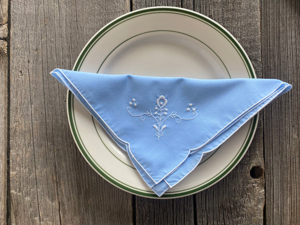 Individual Vintage Blue Embroidered Napkin