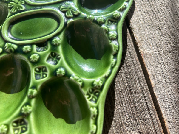 Vintage Emerald Green Ceramic Egg Platter Dish