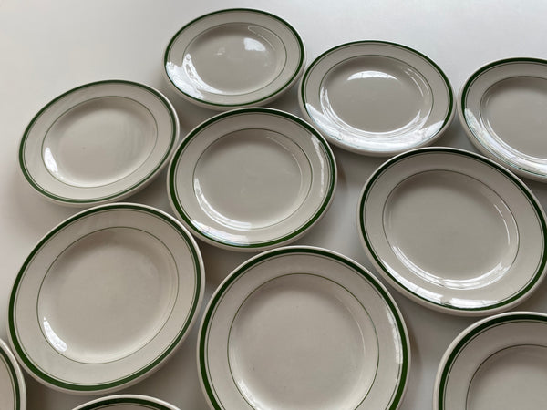 Individual  Burslem England Green Rim Bread and Butter Plates