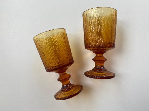 Set of 2 Vintage Ravenhead Siesta Amber Glass Goblets