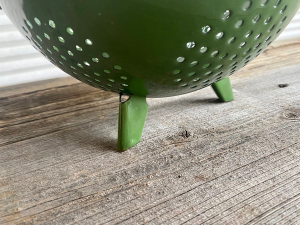 Vintage Enamel Metal Green Colander