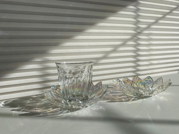 Vintage Set of 2 Federal Glass Iridescent Petal Dishes