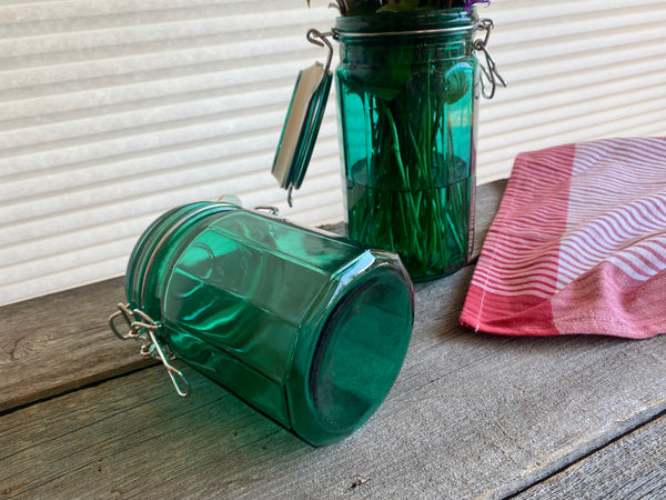 Set of 2 Vintage Green Jars