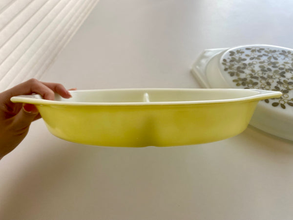 Vintage Pyrex Verde Olive Divided Casserole Dish with Lid