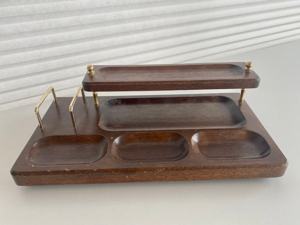 Vintage Brass and Wood Desk Organizer