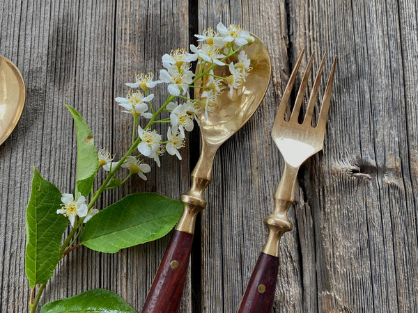 Individual Vintage Johny's Gems Brass and Wood Utensil