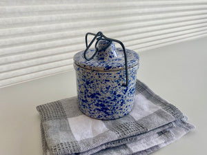 Vintage White and Blue Speckled Cheese Crock