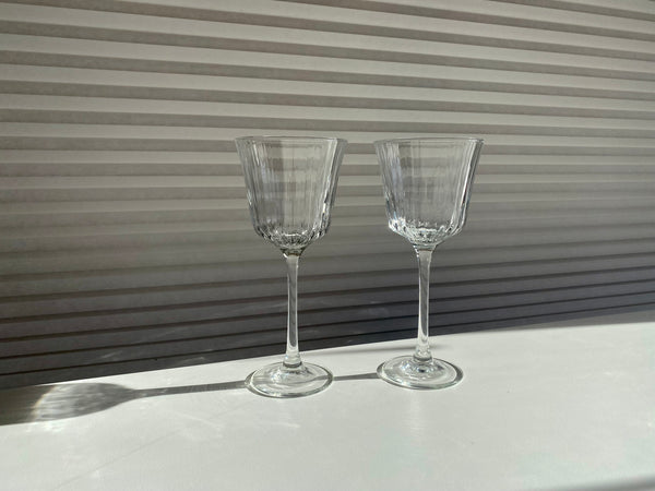 Set of 2 Vintage French Large Ribbed Wine Glass