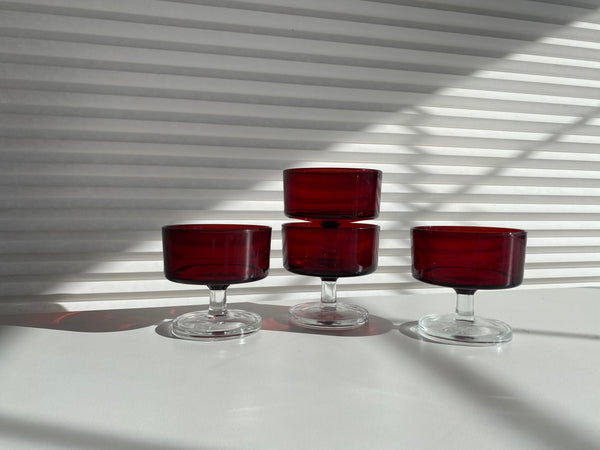 Set of 4 Vintage Luminarc France Red Champagne Coupe Glasses