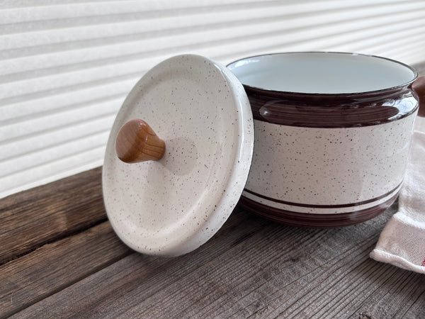 Vintage Brown Speckled Enamel Fondue Pot