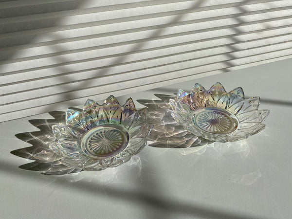 Vintage Set of 2 Federal Glass Iridescent Petal Dishes