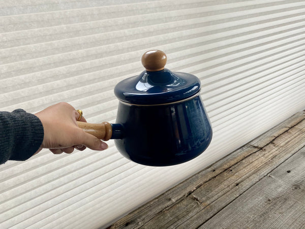 Vintage Enamel Metal Blue Fondue Pot