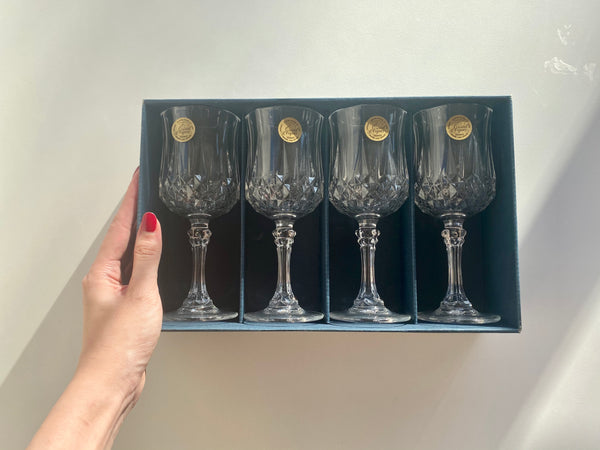 Vintage Set of 4 Cristal d’Arques Longchamp Crystal Wine Glasses