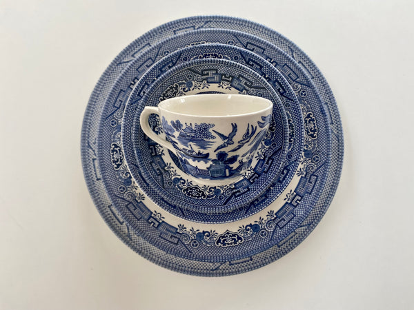 Vintage Individual Churchill Willow Teacup and Saucer (2-Piece)